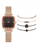 Gaiety  Square Watch For Women Rose Gold Black Dial Watches Women Ladies Watch Bracelet Set Relogio Feminino Dropshipping