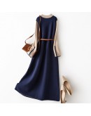 Autumn Winter Knitted Dress Women Elegant Hit Color Long Sweater Dresses with Belt  Style Elegant Vestidos Mujer