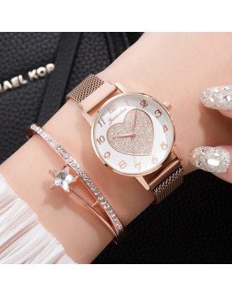   Women Watches Love Magnet Watch Buckle  Casual Female Wristwatch Simple 2pc/set Bracelet Clock Montre Femme