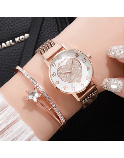   Women Watches Love Magnet Watch Buckle  Casual Female Wristwatch Simple 2pc/set Bracelet Clock Montre Femme