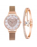   Women Watches Love Magnet Watch Buckle  Casual Female Wristwatch Simple 2pc/set Bracelet Clock Montre Femme