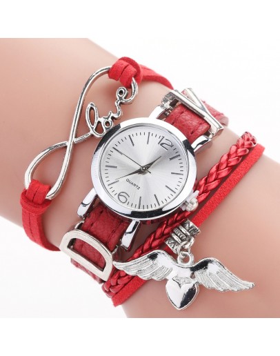 Duoya  Watches For Women  Silver Heart Pendant Leather Belt Quartz Clock Ladies Wrist Watch Bracelet Zegarek Damski