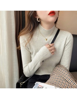 Half Turtleneck knit sweater women autumn winter    design sense bottom pullover sweater slim crop jumper