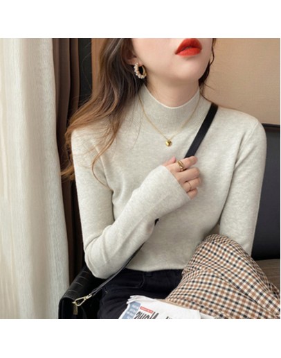 Half Turtleneck knit sweater women autumn winter    design sense bottom pullover sweater slim crop jumper