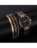 4PCS Set  Watch Women  Crystal Diamond Rose Gold Ladies Wrist Watches Bracelet Female Clock Gift zegarek damski