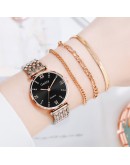 4PCS Set  Watch Women  Crystal Diamond Rose Gold Ladies Wrist Watches Bracelet Female Clock Gift zegarek damski