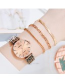 4PCS Set  Watch Women  Crystal Diamond Rose Gold Ladies Wrist Watches Bracelet Female Clock Gift zegarek damski