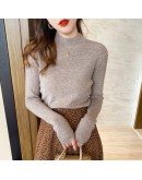 Half Turtleneck knit sweater women autumn winter    design sense bottom pullover sweater slim crop jumper