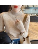 Half Turtleneck knit sweater women autumn winter    design sense bottom pullover sweater slim crop jumper