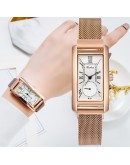 Women Rectangle Dial Watches  Rose Gold Mesh Belt Magnetic Quartz Clock Ladies Dress Wrist Watch Classic Bracelet Clock