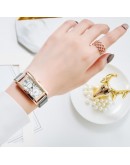 Women Rectangle Dial Watches  Rose Gold Mesh Belt Magnetic Quartz Clock Ladies Dress Wrist Watch Classic Bracelet Clock