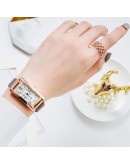 Women Rectangle Dial Watches  Rose Gold Mesh Belt Magnetic Quartz Clock Ladies Dress Wrist Watch Classic Bracelet Clock