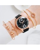  Watch For Women 5pcs Set Magnet Arabic Numerals Unique Dial Ladies Watches Bracelet Set Female Black Clock Dropshipping