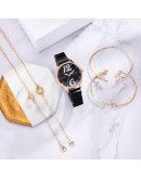  Watch For Women 5pcs Set Magnet Arabic Numerals Unique Dial Ladies Watches Bracelet Set Female Black Clock Dropshipping