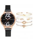  Watch For Women 5pcs Set Magnet Arabic Numerals Unique Dial Ladies Watches Bracelet Set Female Black Clock Dropshipping