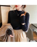 Half Turtleneck knit sweater women autumn winter    design sense bottom pullover sweater slim crop jumper