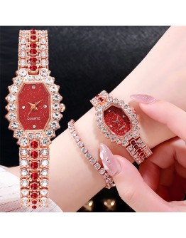 2pcs/Set  Women Watches  Ladies Quartz Diamond Wristwatch Elegant Rose Gold Female Bracelet Watches ​Reloj Muje