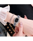 2pcs/Set  Women Watches  Ladies Quartz Diamond Wristwatch Elegant Rose Gold Female Bracelet Watches ​Reloj Muje