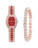 2pcs/Set  Women Watches  Ladies Quartz Diamond Wristwatch Elegant Rose Gold Female Bracelet Watches ​Reloj Muje