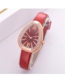 Watches Women Red Leather Strap Ladies Sport Watch Snake Rhinestone Creative Dial Triangle   Dress Quartz Watch