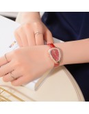 Watches Women Red Leather Strap Ladies Sport Watch Snake Rhinestone Creative Dial Triangle   Dress Quartz Watch