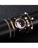  5pcs Set Watches For Women  Magnet Cat Pattern Watch Women Quartz Wristwatch Ladies Bracelet Watch Dropshipping