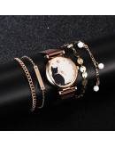  5pcs Set Watches For Women  Magnet Cat Pattern Watch Women Quartz Wristwatch Ladies Bracelet Watch Dropshipping