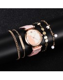  5pcs Set Watches For Women  Magnet Cat Pattern Watch Women Quartz Wristwatch Ladies Bracelet Watch Dropshipping