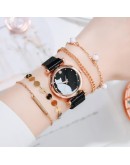  5pcs Set Watches For Women  Magnet Cat Pattern Watch Women Quartz Wristwatch Ladies Bracelet Watch Dropshipping