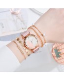  5pcs Set Watches For Women  Magnet Cat Pattern Watch Women Quartz Wristwatch Ladies Bracelet Watch Dropshipping