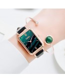 Gaiety   Women Watches Bracelet Set Green Dial  Leather Quartz Watches Simple Black Ladies Watch reloj mujer