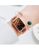 Gaiety   Women Watches Bracelet Set Green Dial  Leather Quartz Watches Simple Black Ladies Watch reloj mujer