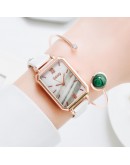 Gaiety   Women Watches Bracelet Set Green Dial  Leather Quartz Watches Simple Black Ladies Watch reloj mujer