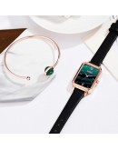 Gaiety   Women Watches Bracelet Set Green Dial  Leather Quartz Watches Simple Black Ladies Watch reloj mujer