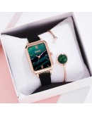 Gaiety   Women Watches Bracelet Set Green Dial  Leather Quartz Watches Simple Black Ladies Watch reloj mujer