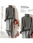 Houndstooth Thicken Warm Turtleneck Sweater Women  Autumn Winter  Casual Knitted Bottoming Shirt Harajuku Crop Jumper