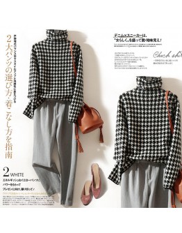 Houndstooth Thicken Warm Turtleneck Sweater Women  Autumn Winter  Casual Knitted Bottoming Shirt Harajuku Crop Jumper