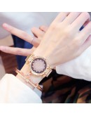  Women Mesh Magnet Buckle Lucky Flower Watch  Ladies Rhinestone Quartz Watch Bracelet set woman Relogio Feminino