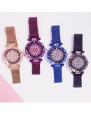  Women Mesh Magnet Buckle Lucky Flower Watch  Ladies Rhinestone Quartz Watch Bracelet set woman Relogio Feminino