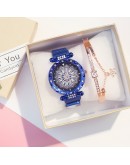  Women Mesh Magnet Buckle Lucky Flower Watch  Ladies Rhinestone Quartz Watch Bracelet set woman Relogio Feminino