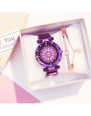  Women Mesh Magnet Buckle Lucky Flower Watch  Ladies Rhinestone Quartz Watch Bracelet set woman Relogio Feminino