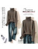 Houndstooth Thicken Warm Turtleneck Sweater Women  Autumn Winter  Casual Knitted Bottoming Shirt Harajuku Crop Jumper