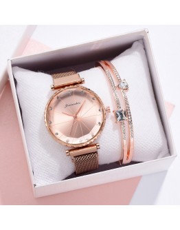 2pcs Set Watches For Women  Rose Gold Rhinestone Ladies Watch  Dress Female Clock Relogio Feminino Dropshipping