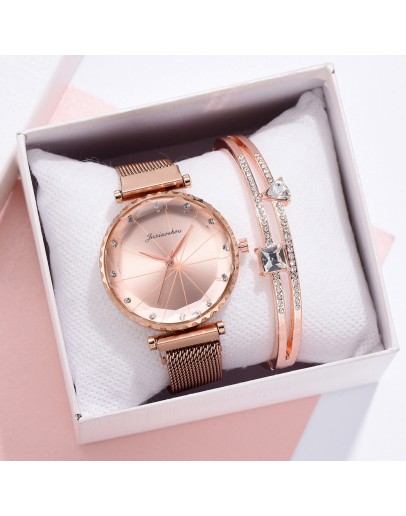 2pcs Set Watches For Women  Rose Gold Rhinestone Ladies Watch  Dress Female Clock Relogio Feminino Dropshipping