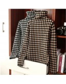 Houndstooth Thicken Warm Turtleneck Sweater Women  Autumn Winter  Casual Knitted Bottoming Shirt Harajuku Crop Jumper