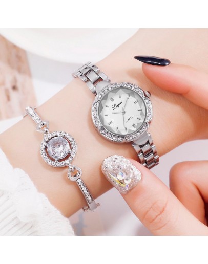 2pc/set Lvpai  Women Watches  Women Steel Rhinestone Watch Dress Business Silver Watches Ladies Reloj Mujer Relogio