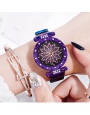 Top  Women Mesh Magnet Buckle Lucky Flower Watch  Ladies Geometric Surface Rhinestone Quartz Watch Relogio Feminino