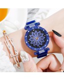 Top  Women Mesh Magnet Buckle Lucky Flower Watch  Ladies Geometric Surface Rhinestone Quartz Watch Relogio Feminino