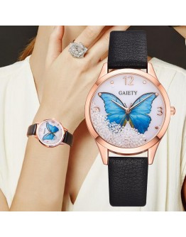 Gaiety  Women Watches  Removable Rhinestone Butterfly Watches Ladies Leather Dress Ladies Wrist Watches Female Clock