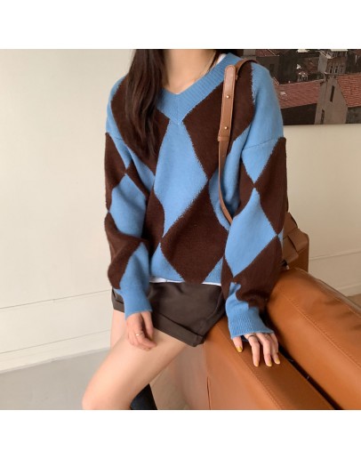 Vintage Casual Women's Sweaters  Autumn Winter Long Sleeve V Neck  Style  Clothing Ladies Knitting Pullover